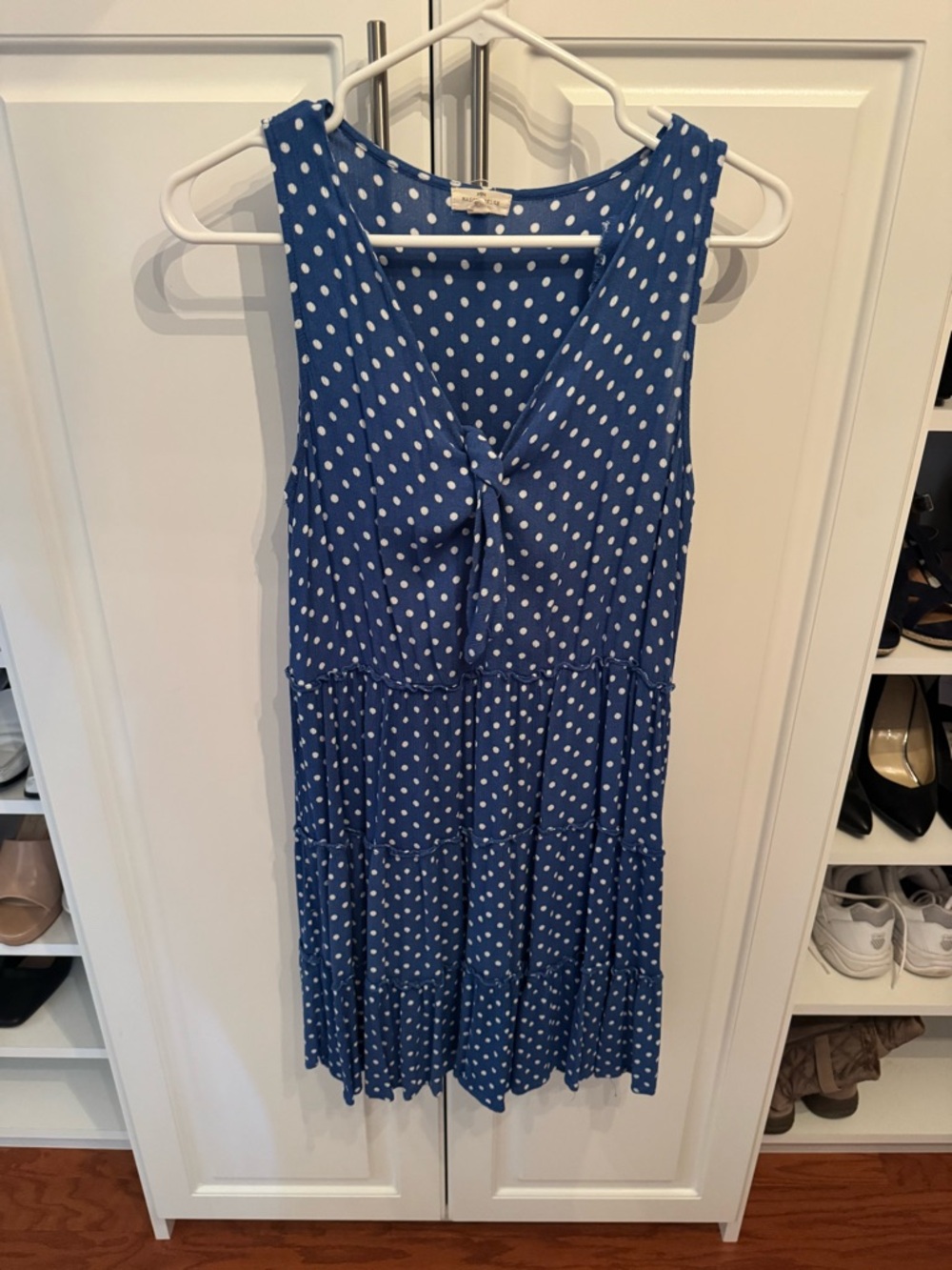 Blue Polka Dot Tiered V-Neck Dress
